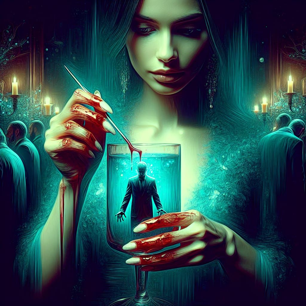 I saw her today at the reception, in her glass was a bleeding man , she was practiced at the art of deception , well I c...