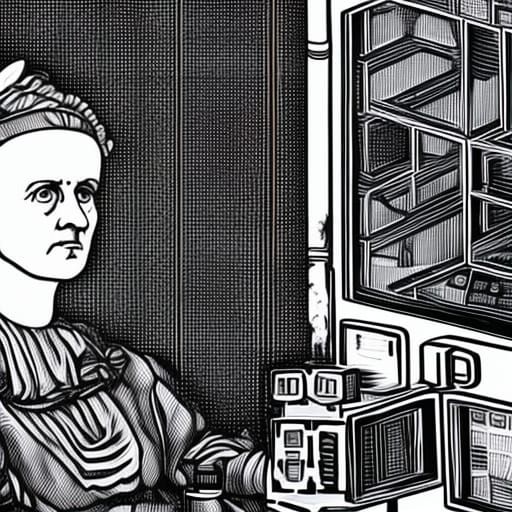 Marie Curie and Monk Meditating in Tetris Arcade