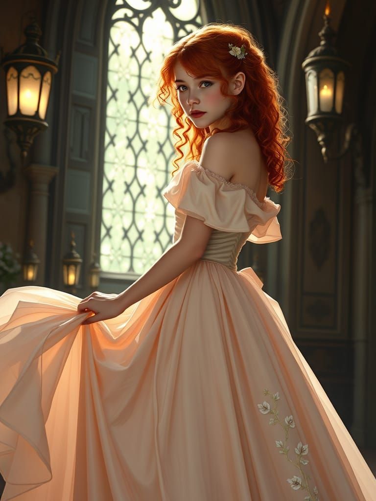 Redhead in Ball Gown at Enchanted Spring Ball
