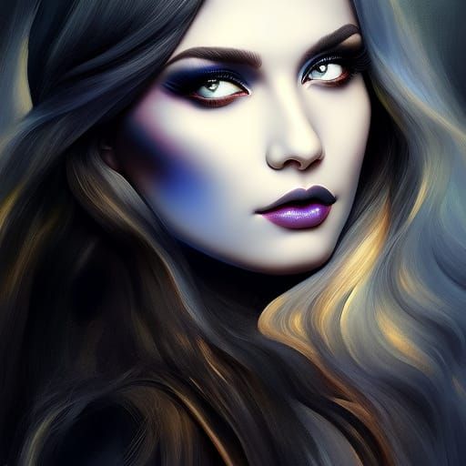 Gothic Witch Portrait in Gouache and Watercolor