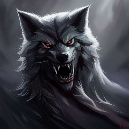 Sinister Wolf with Bloody Teeth