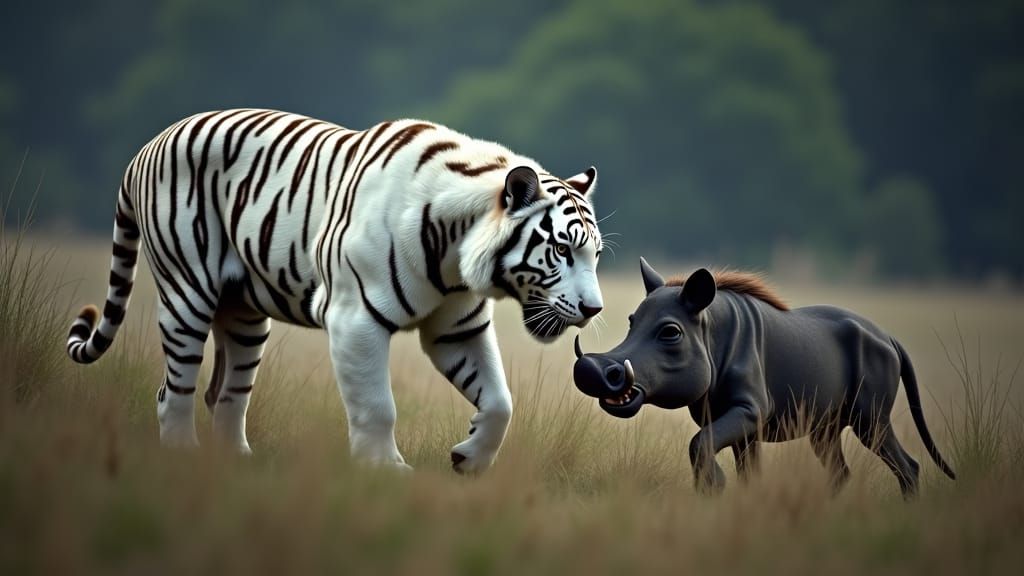 White Tiger Stalking Prey in Sinister Atmosphere