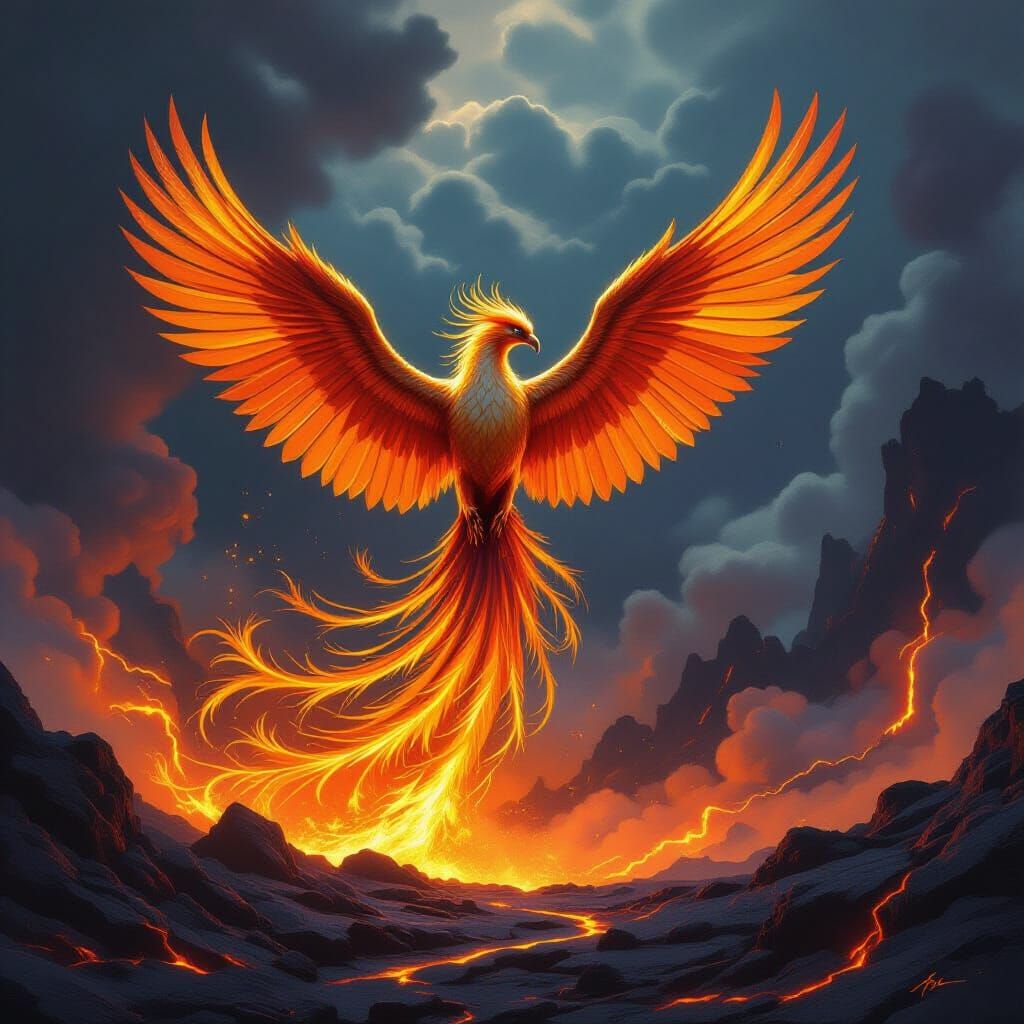 Majestic Phoenix Rises From Molten Gold