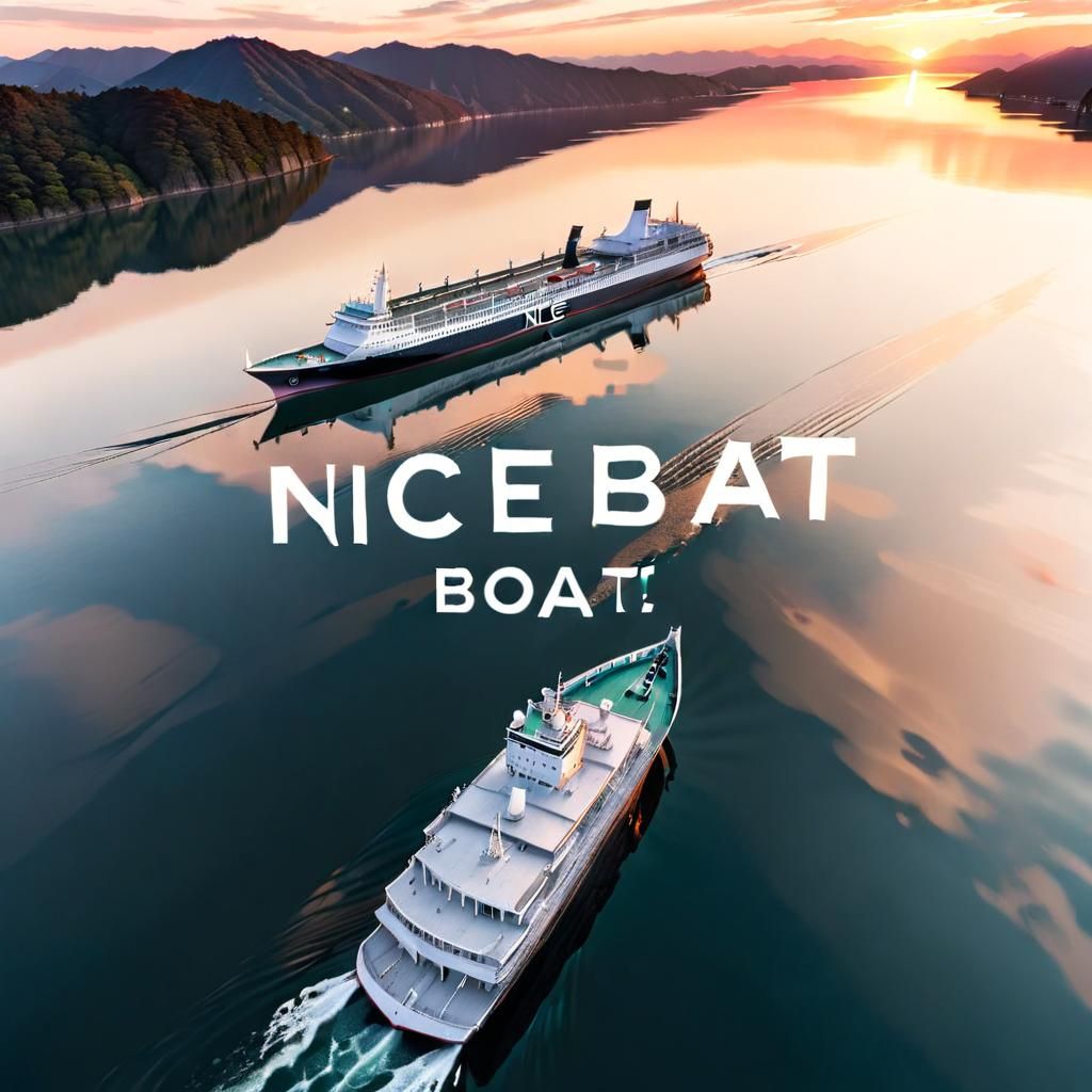 NICE BOAT on Japanese Lake at Sunset