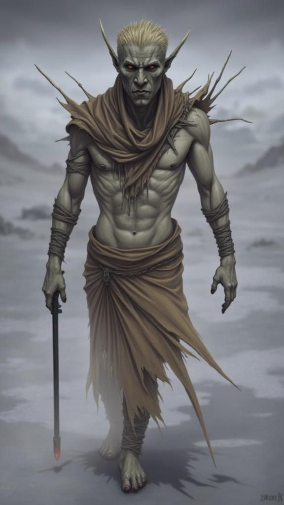 Eerie Male Demon with Platinum Hair in Dark Fantasy Style