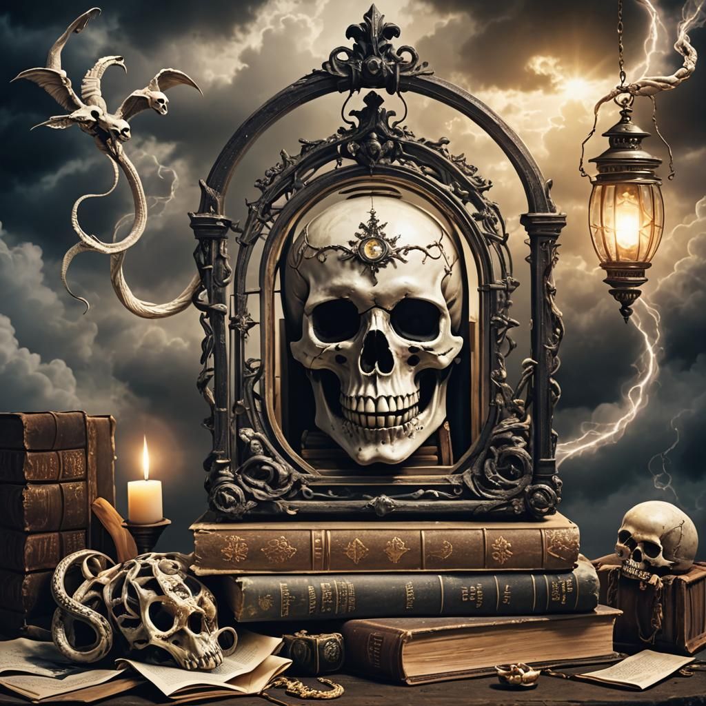 Gothic Album Cover with Skull and Snake