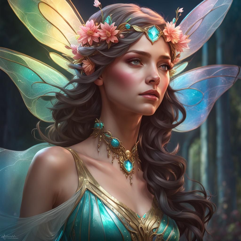 Glass Fairy Portrait in Hyperdetailed Digital Art Style