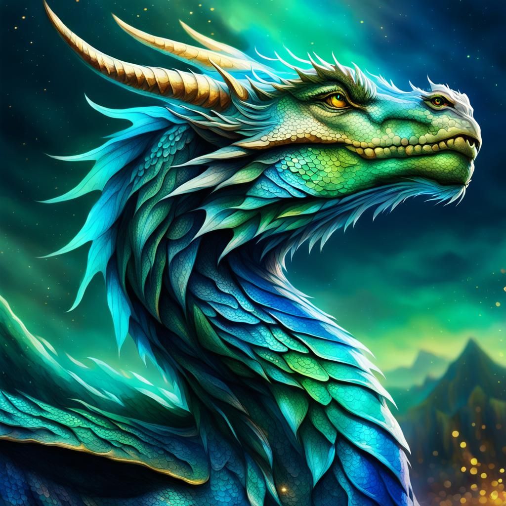 Iridescent Dragon in Dreamlike Emerald Forest