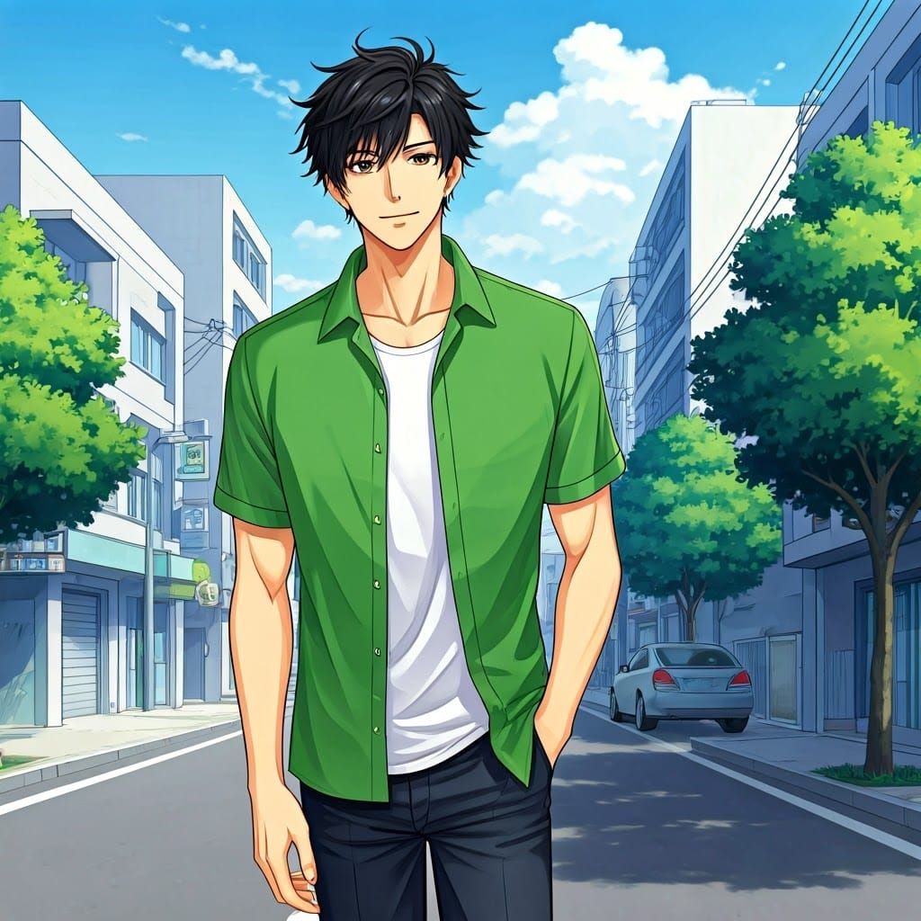 Brazilian Man Strolling in Summer Street Scene