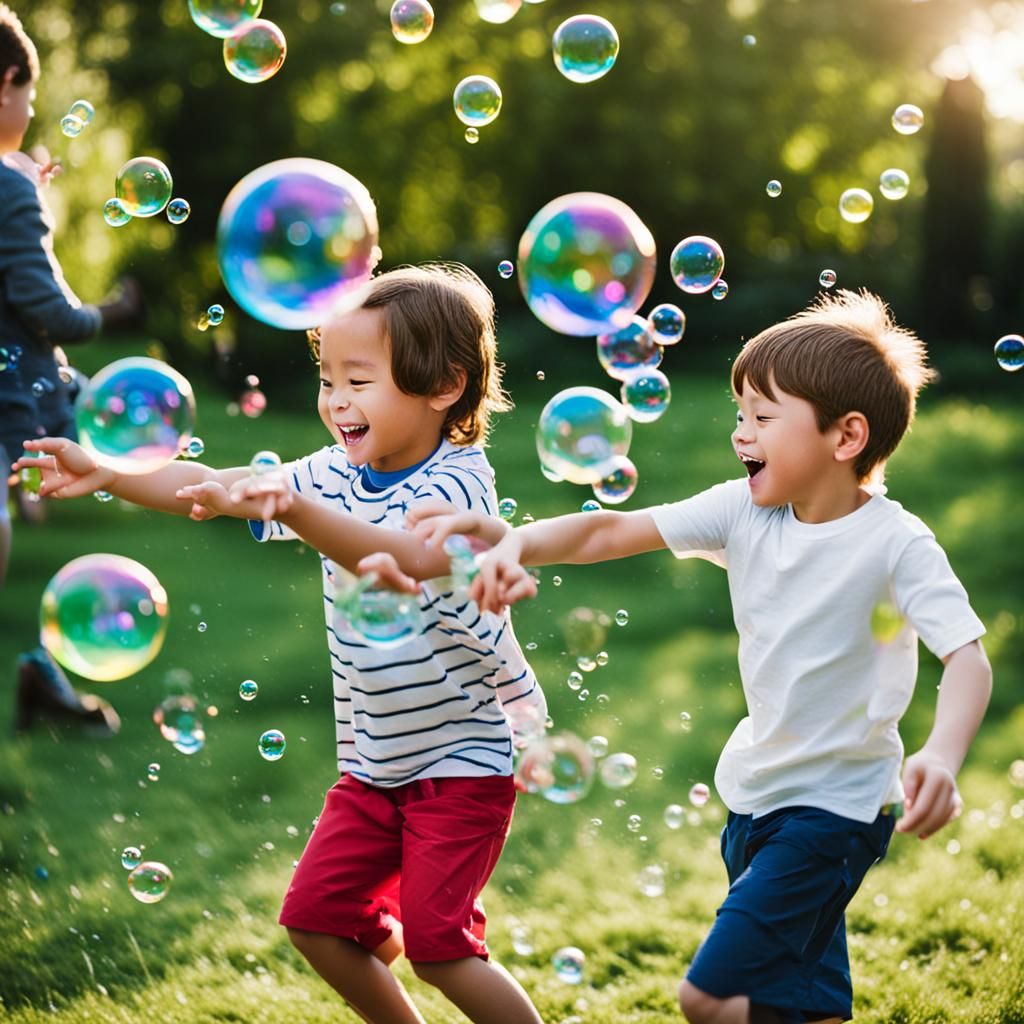 Kids Playing Bubbles on a Sunny Day