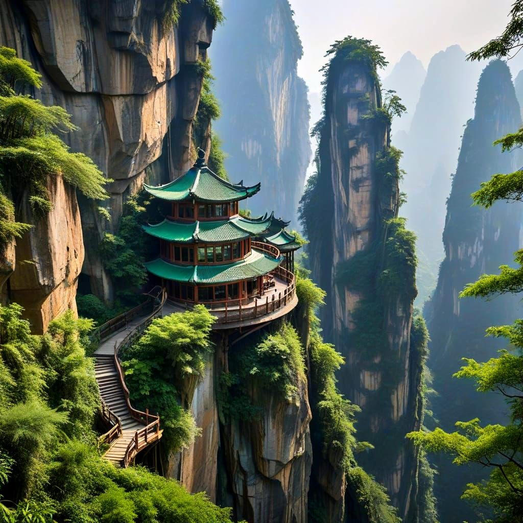 Panoramic View of Zhangjiajie Landscape in Vibrant Colors