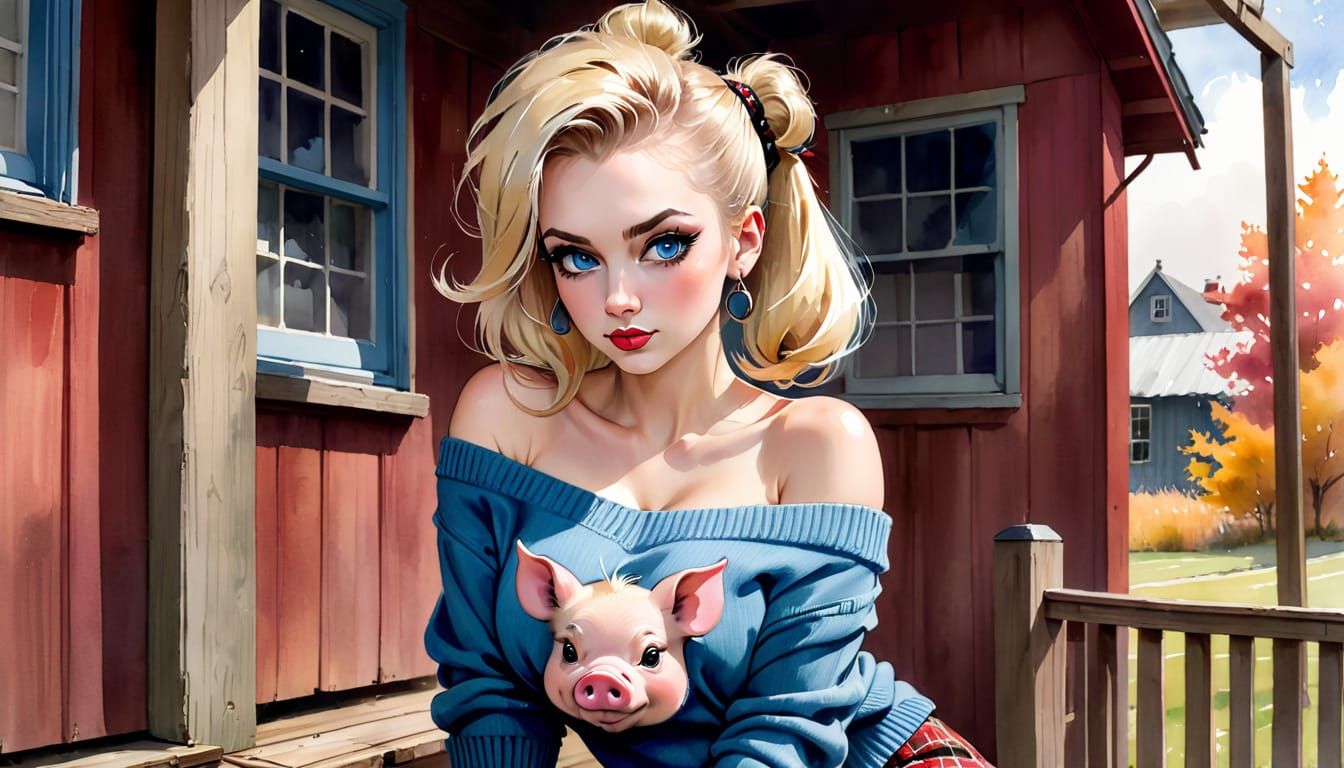 Whimsical Pin-Up Blonde in Autumn Mist