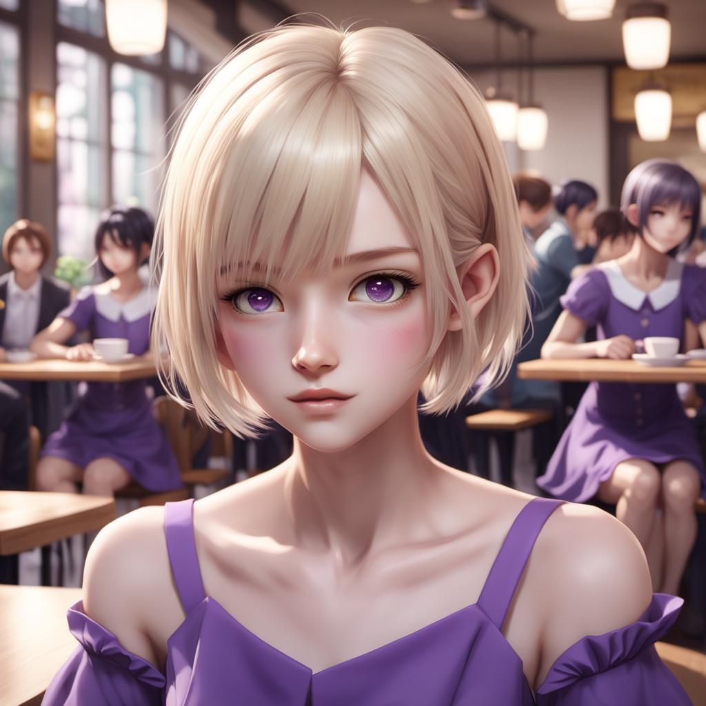 Lonely Girl in Cafeteria: 3D Anime Art