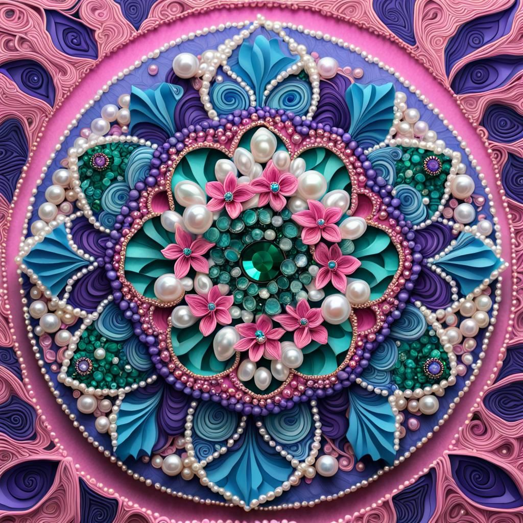 Vibrant Mandala with Jewels and Floral Elements