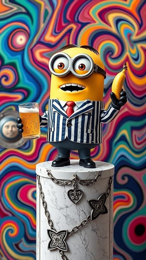 Psychedelic Minion in Pinstriped Suit