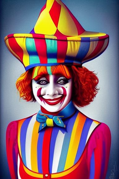 Beautiful Circus Clown Portrait in Hyperdetailed Digital Pai...