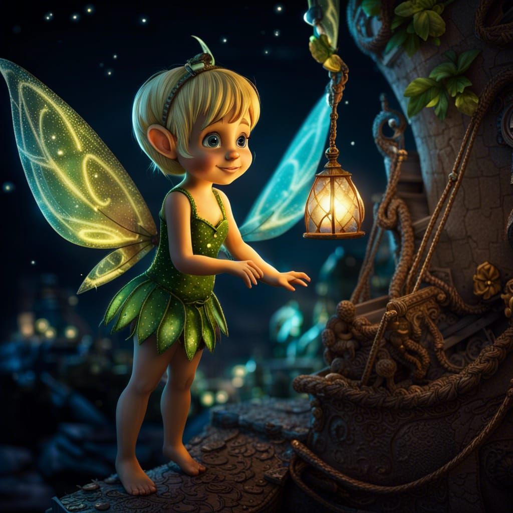 Tinkerbell on Pirate Ship, Hyperrealistic Fantasy Art