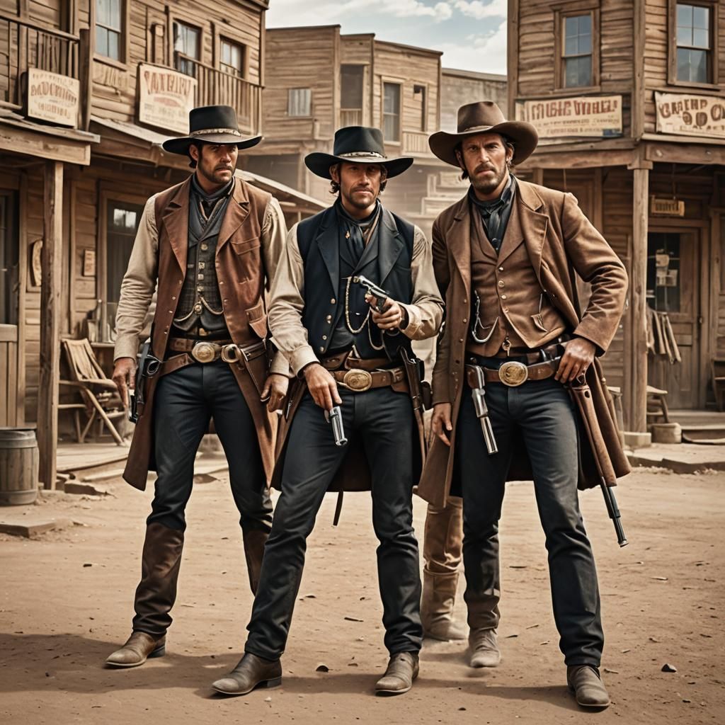 Wild West Gunslingers Standoff in Dusty Town