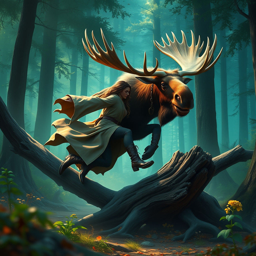 Woman Saved by Moose in Mystical Forest