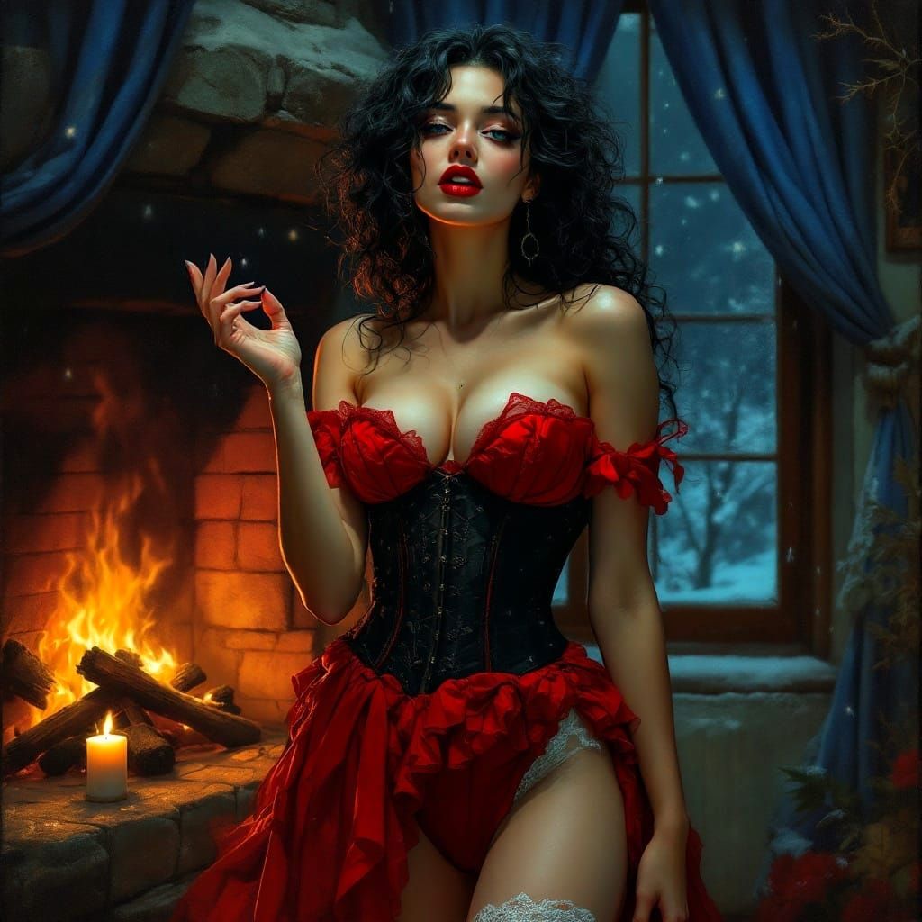 Exquisite Gothic Snow White in Opulent Red and White