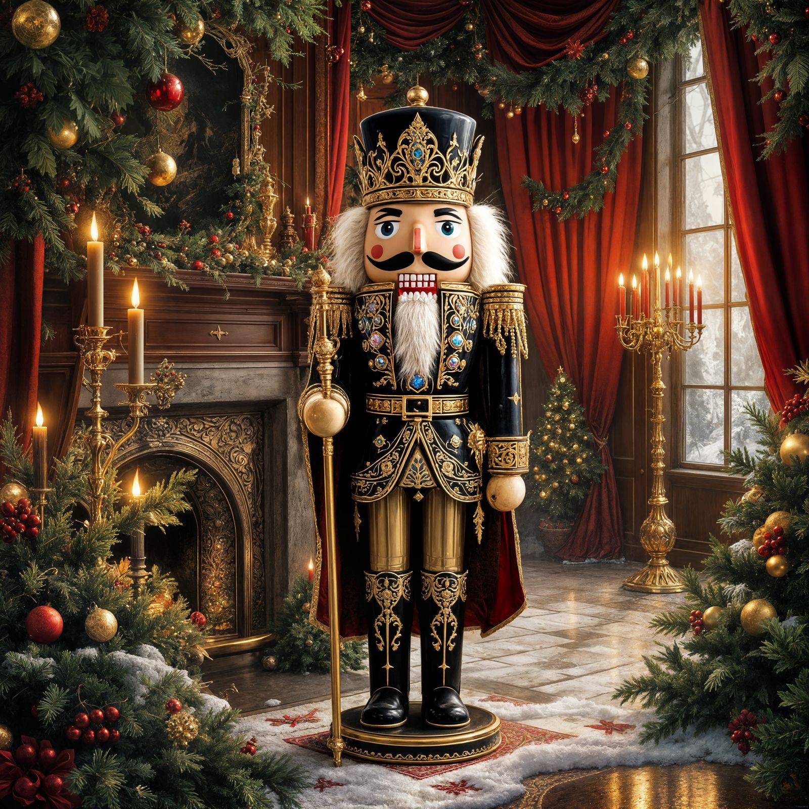 Bright Christmas Nutcracker Oil Painting