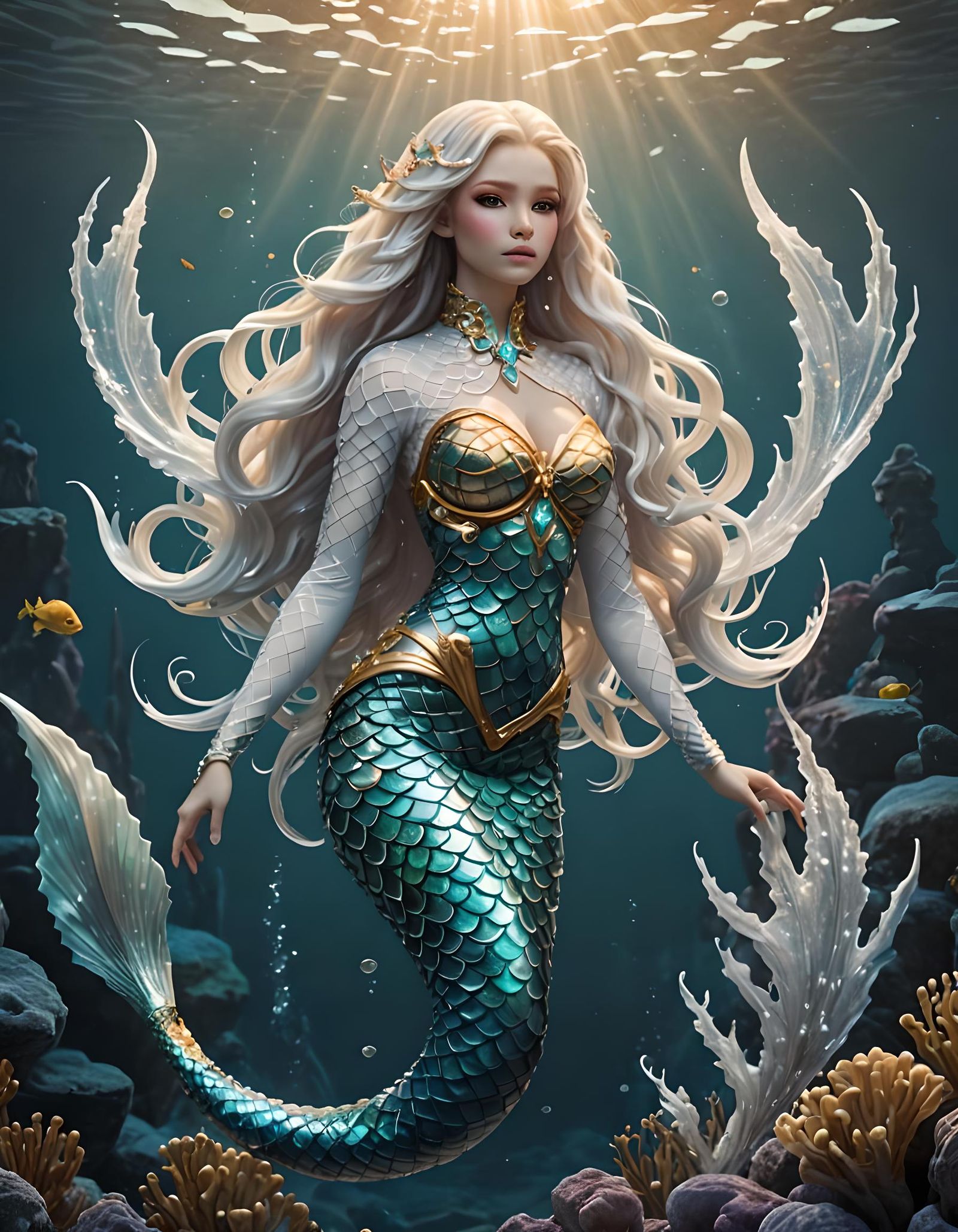 Crystalline Albino Mermaid in Antarctic Ice