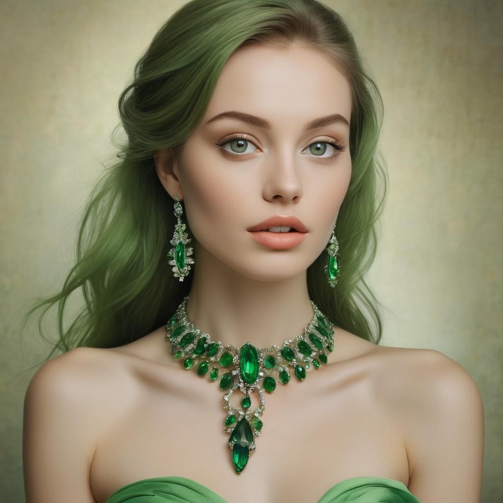 Elegant Woman with Emerald Jewelry