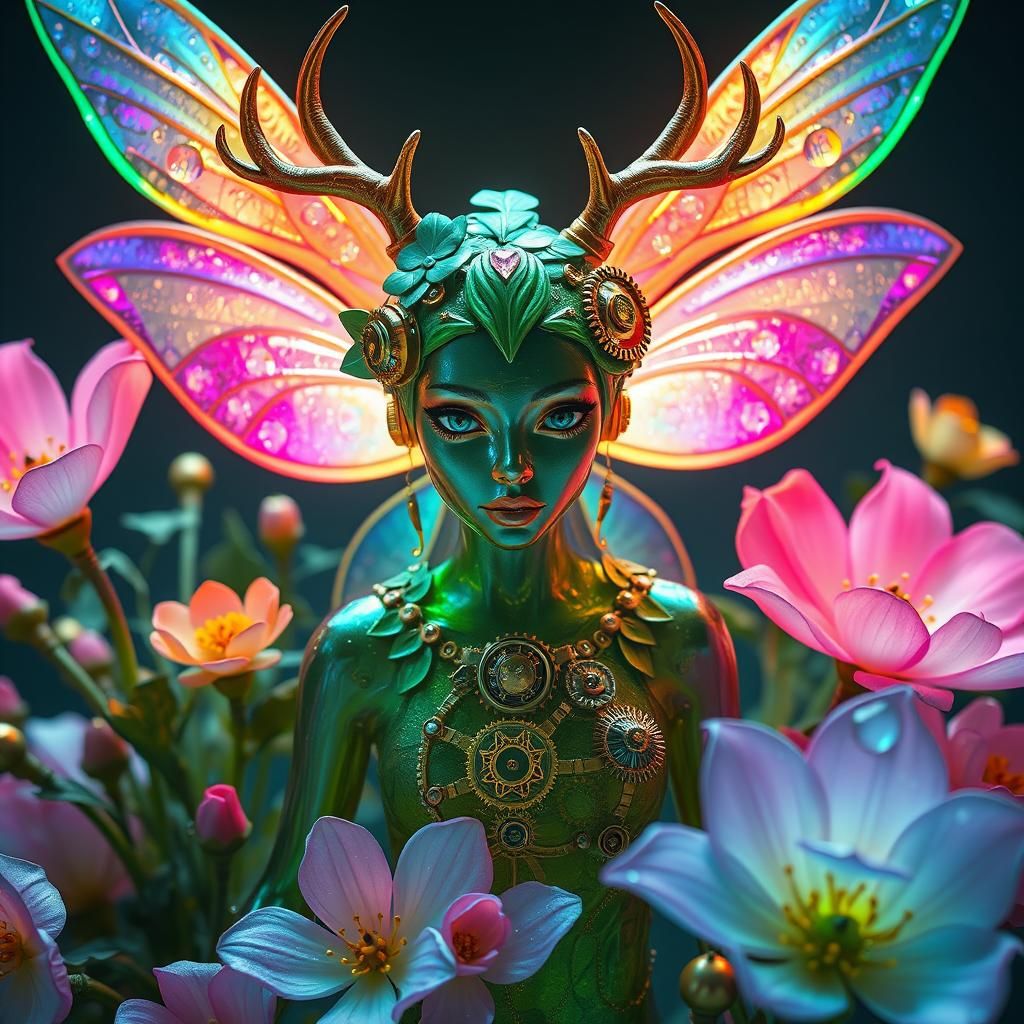 Steampunk Glass Fairy with Luminous Flowers
