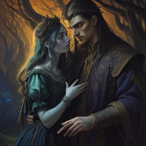 Vampire and Dragon in Mystical Forest