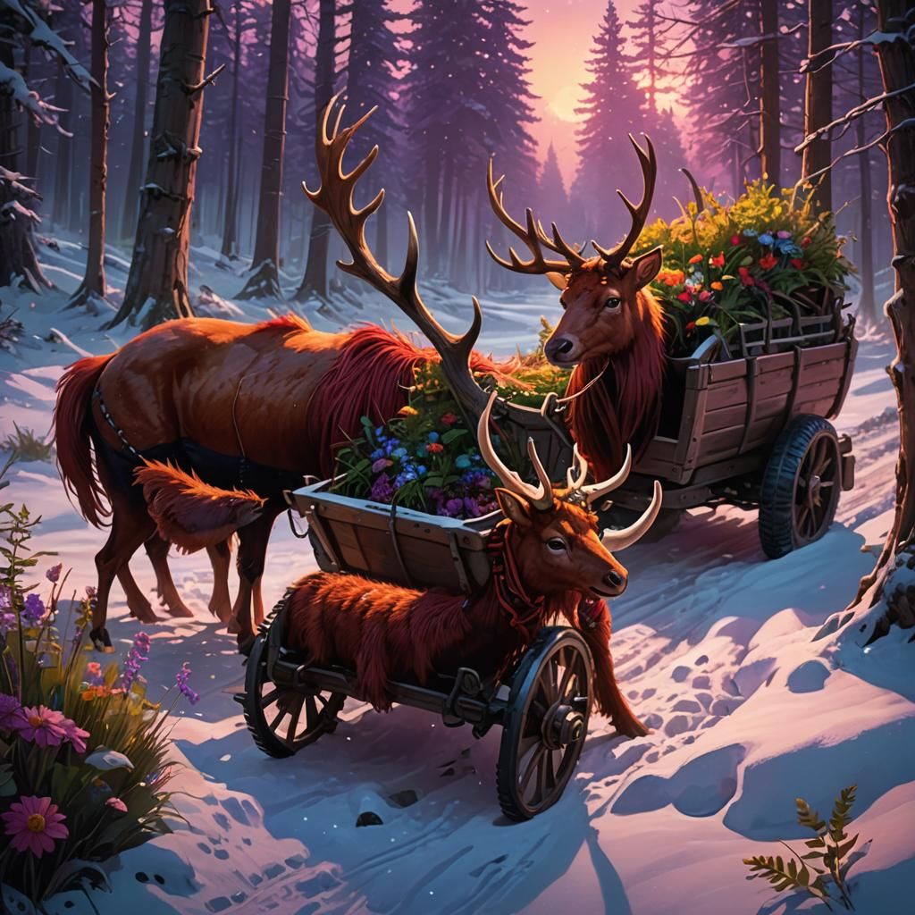 Surreal Centipede and Redhead in Snowy Forest