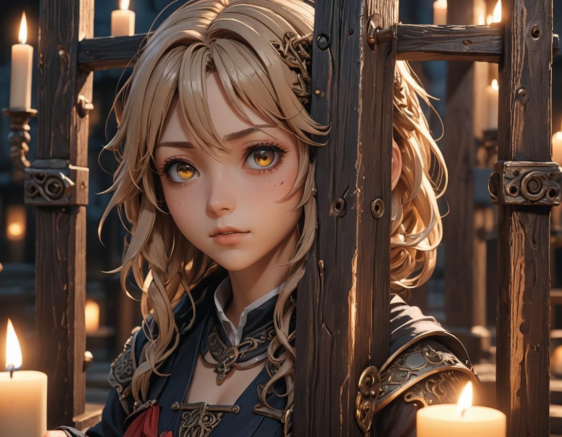 Guilty Woman in Stocks: Detailed 3D Anime Art