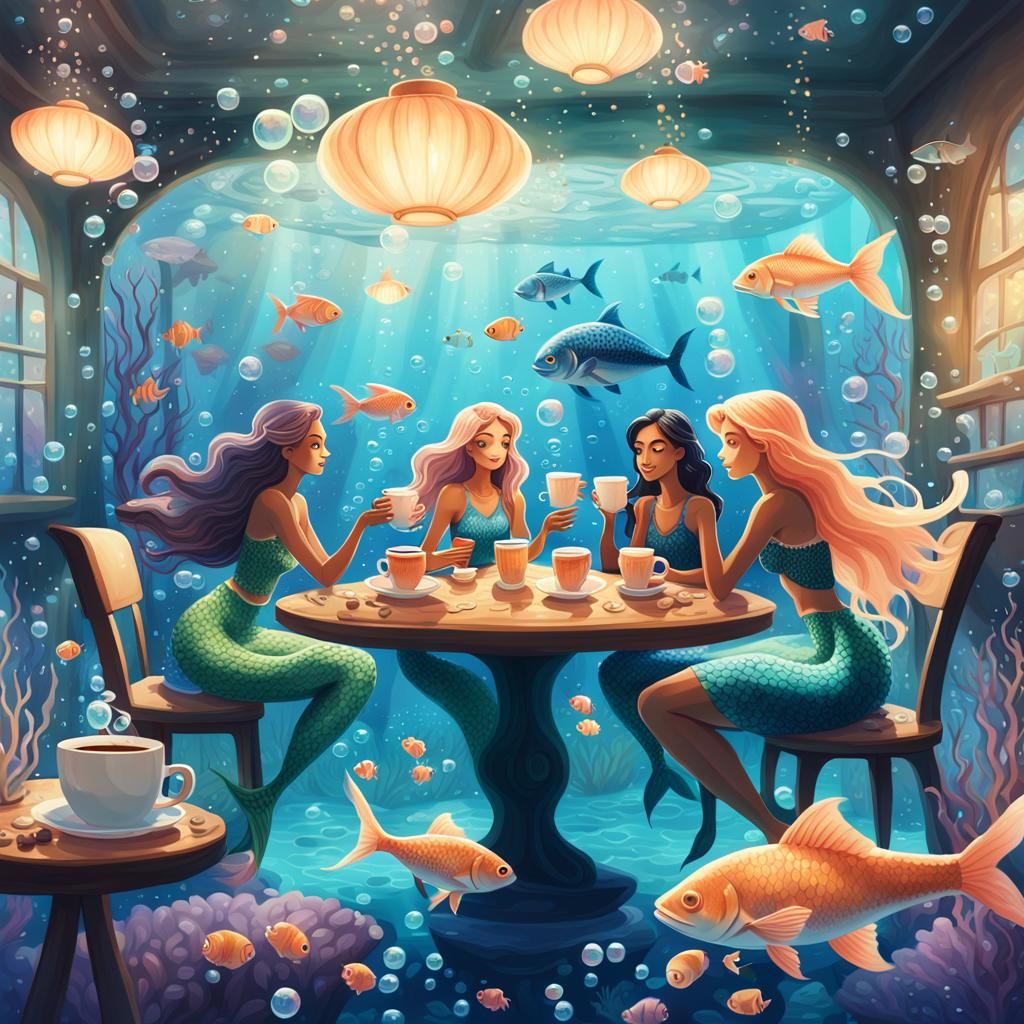 Underwater Coffee Shop: A Whimsical Aquatic Scene
