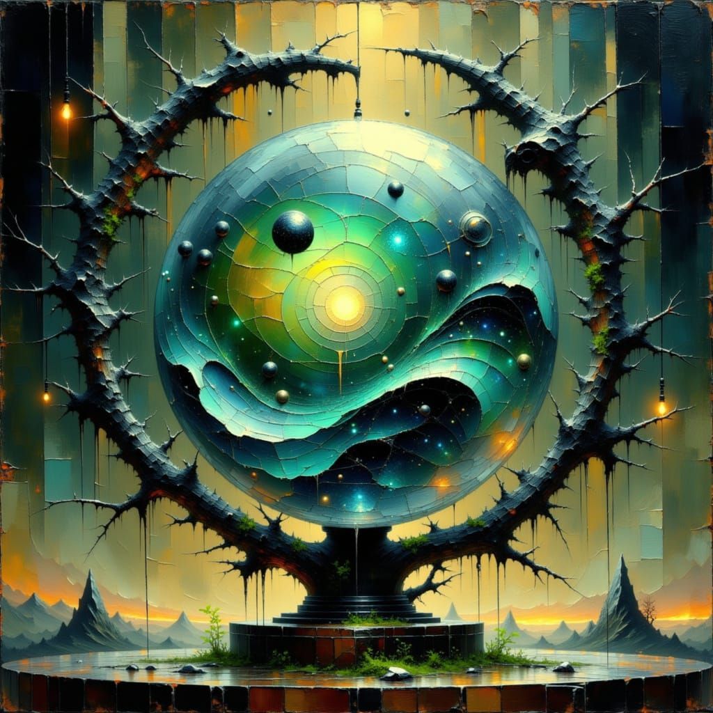 Whispering Paradox Globe with Obsidian Gyroscope in Cybernet...