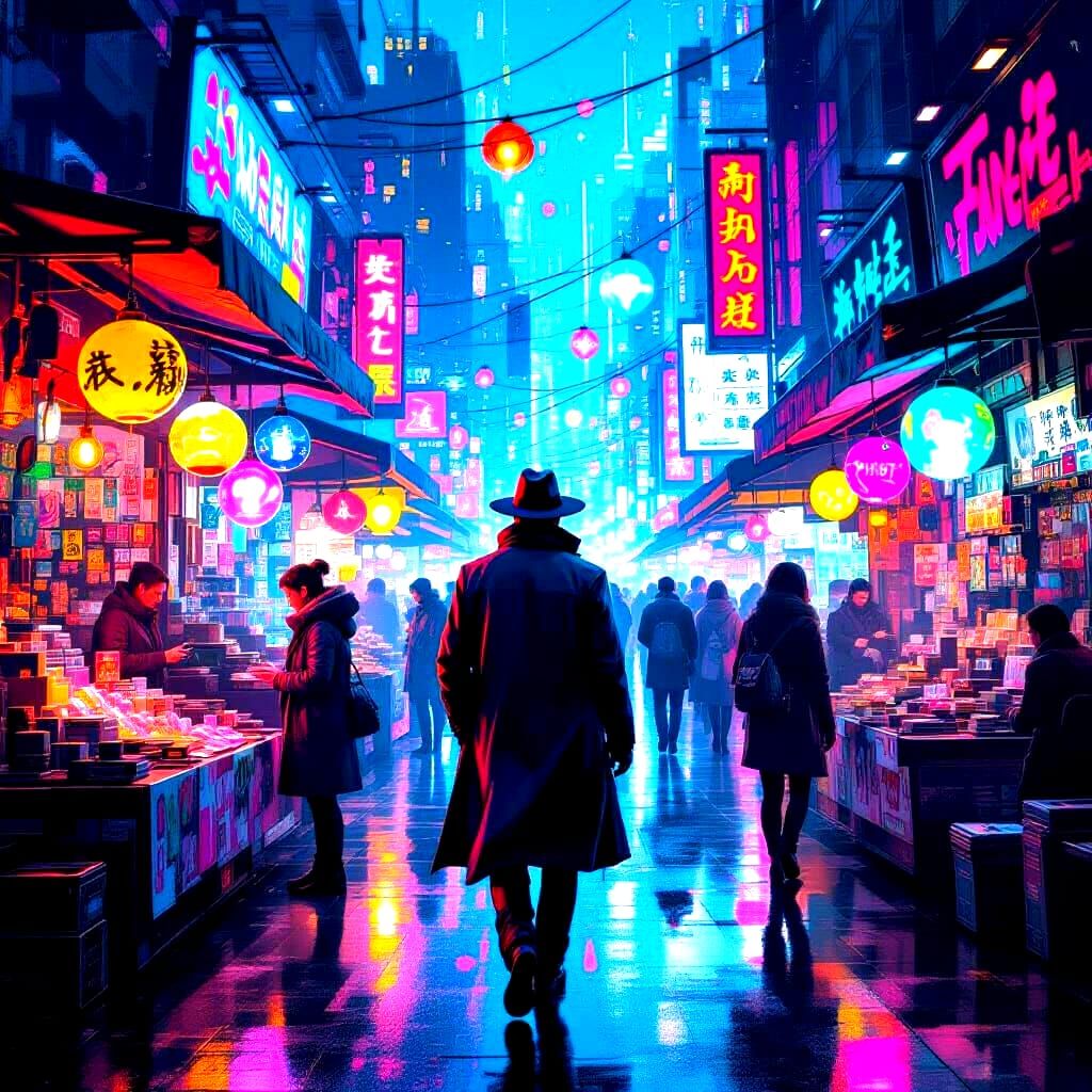 Futuristic Marketplace Selling Emotions in Graffiti Art