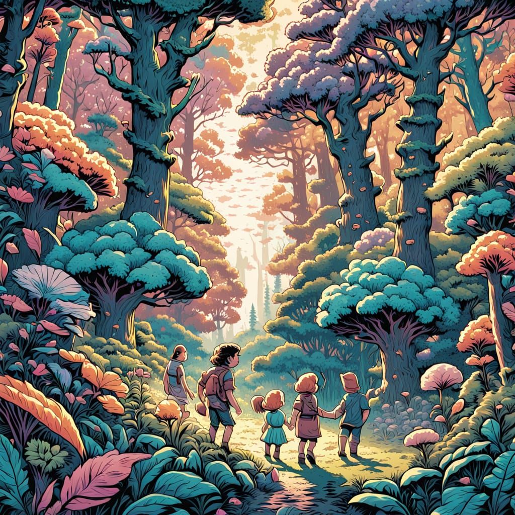 Little People Play in Forest, Comic Book Art