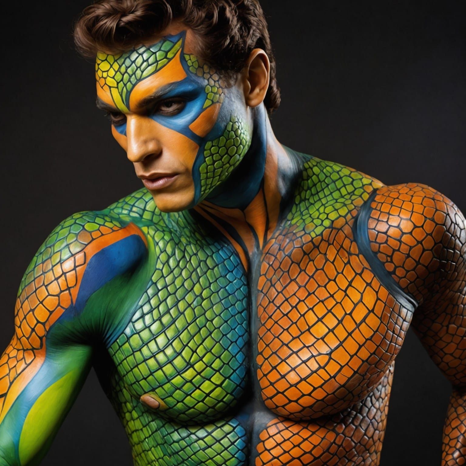 Reptilian Body Art: Hyperrealistic Male Form