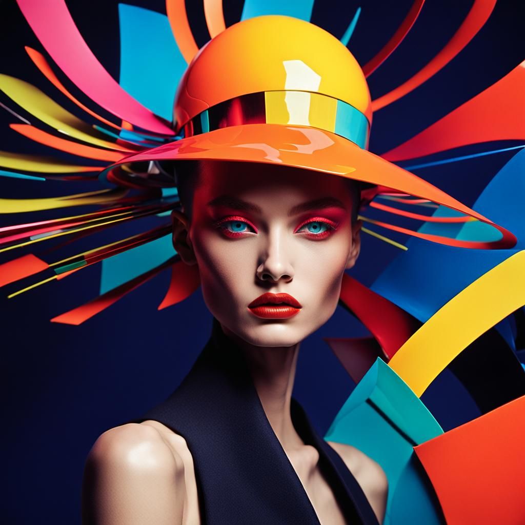 Futuristic Hat in Vibrant High Fashion Photography