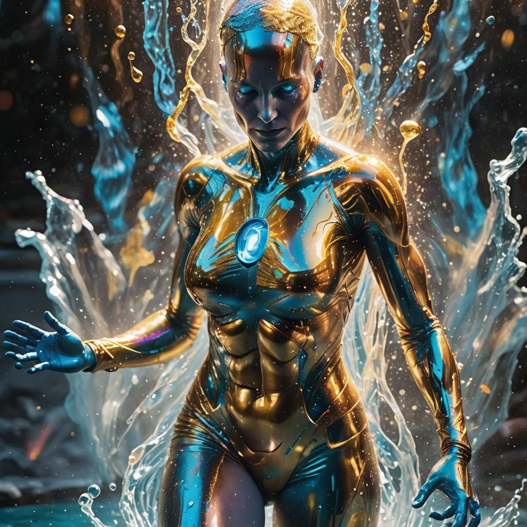 Female Dr. Manhattan Made of Energy in Hyperreal Photo