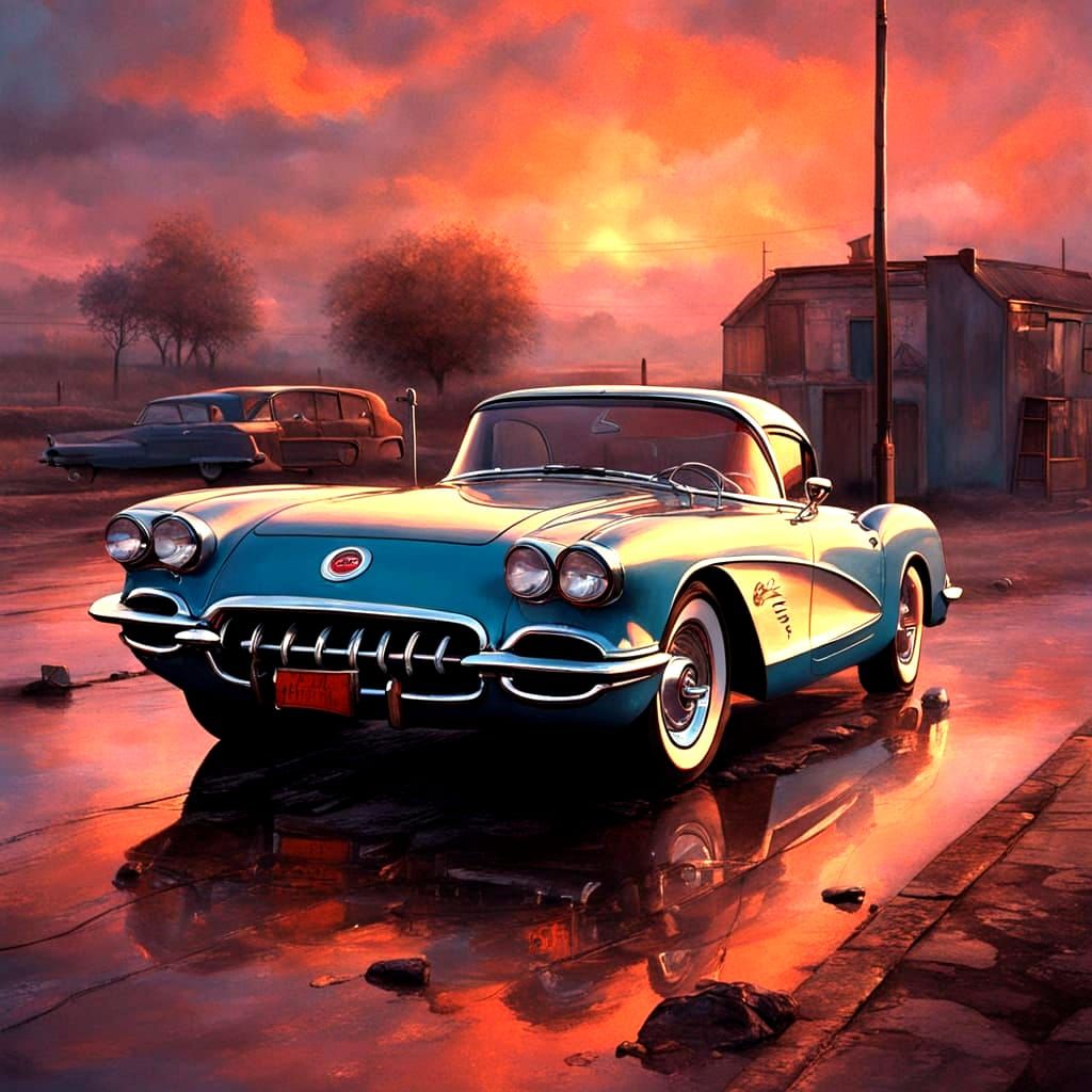 Classic 55 Corvette on Route 66 in Ethereal Style