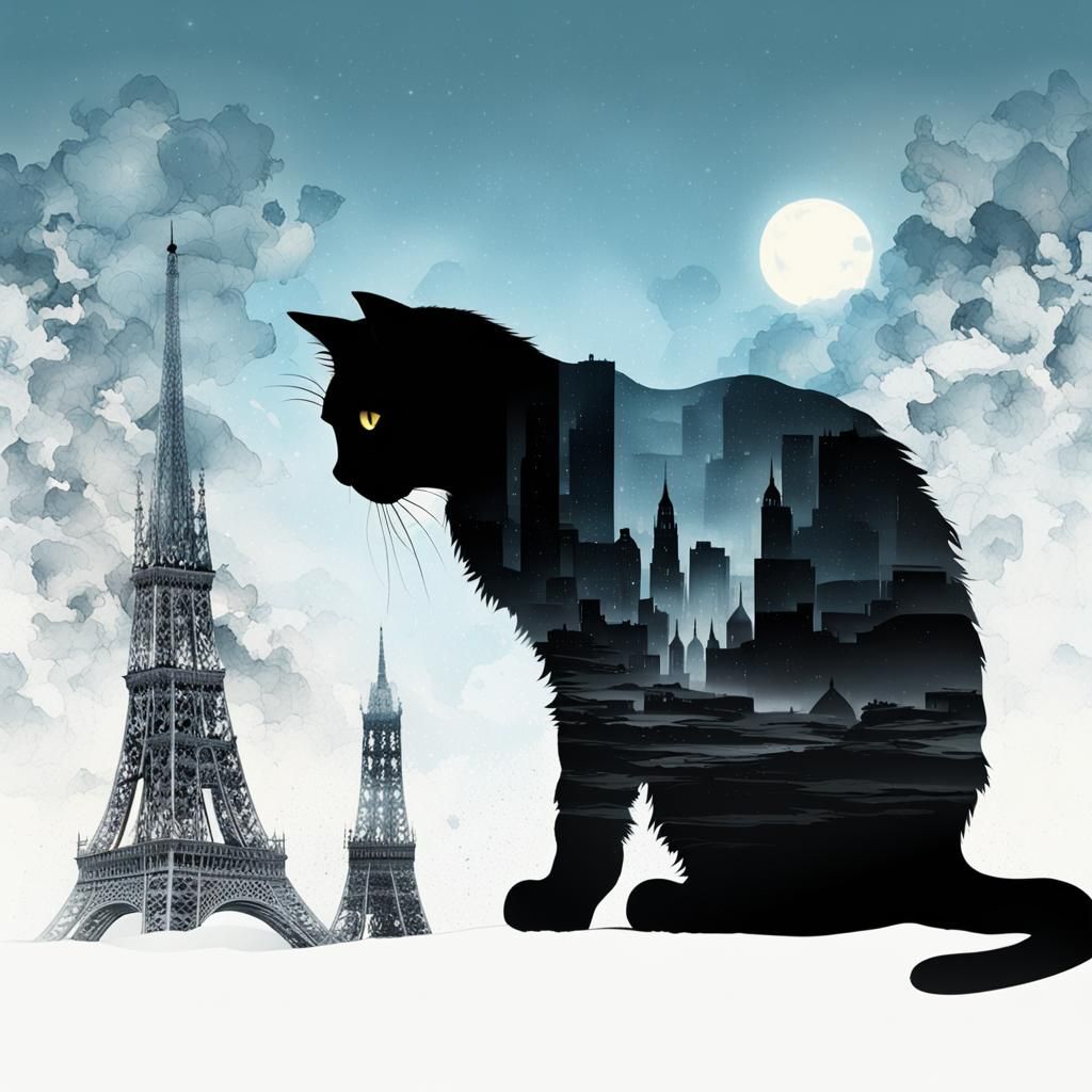 Parisian Cat Silhouette in Picasso Style