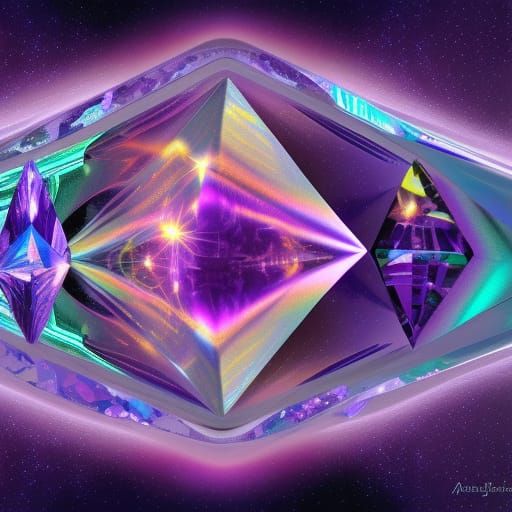 Holographic Astral Gemstone World in Mixed Media