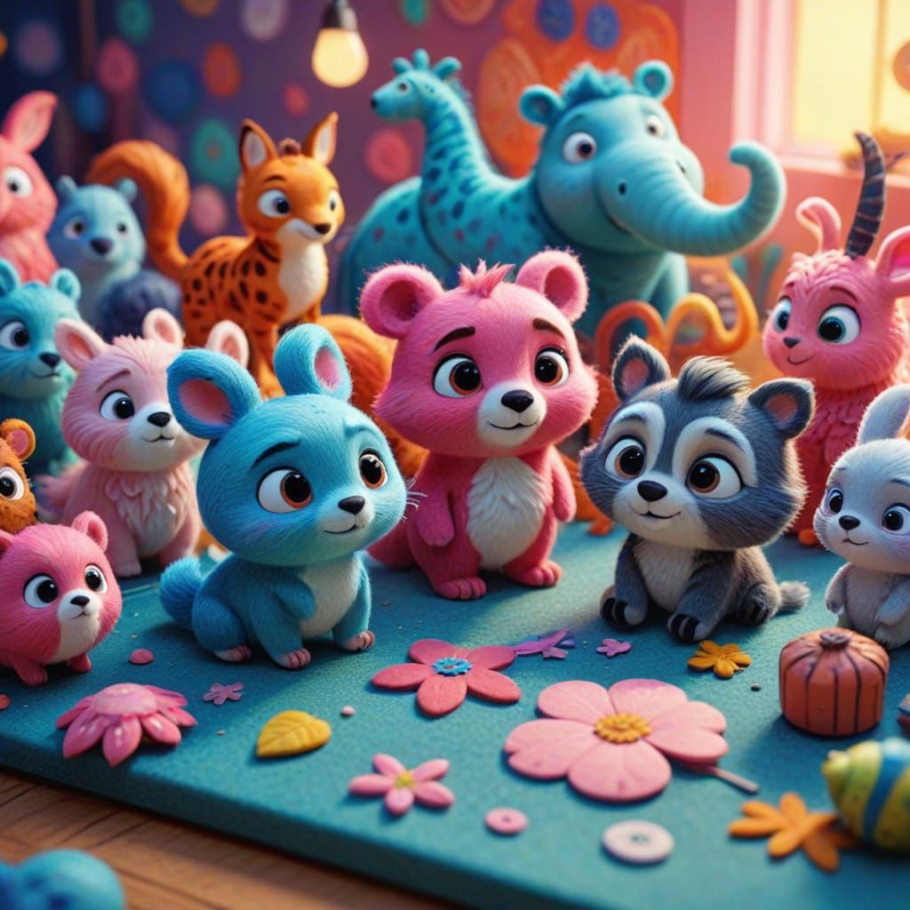 Enchanting Felt Fairytale Scene in 3D Animation Style