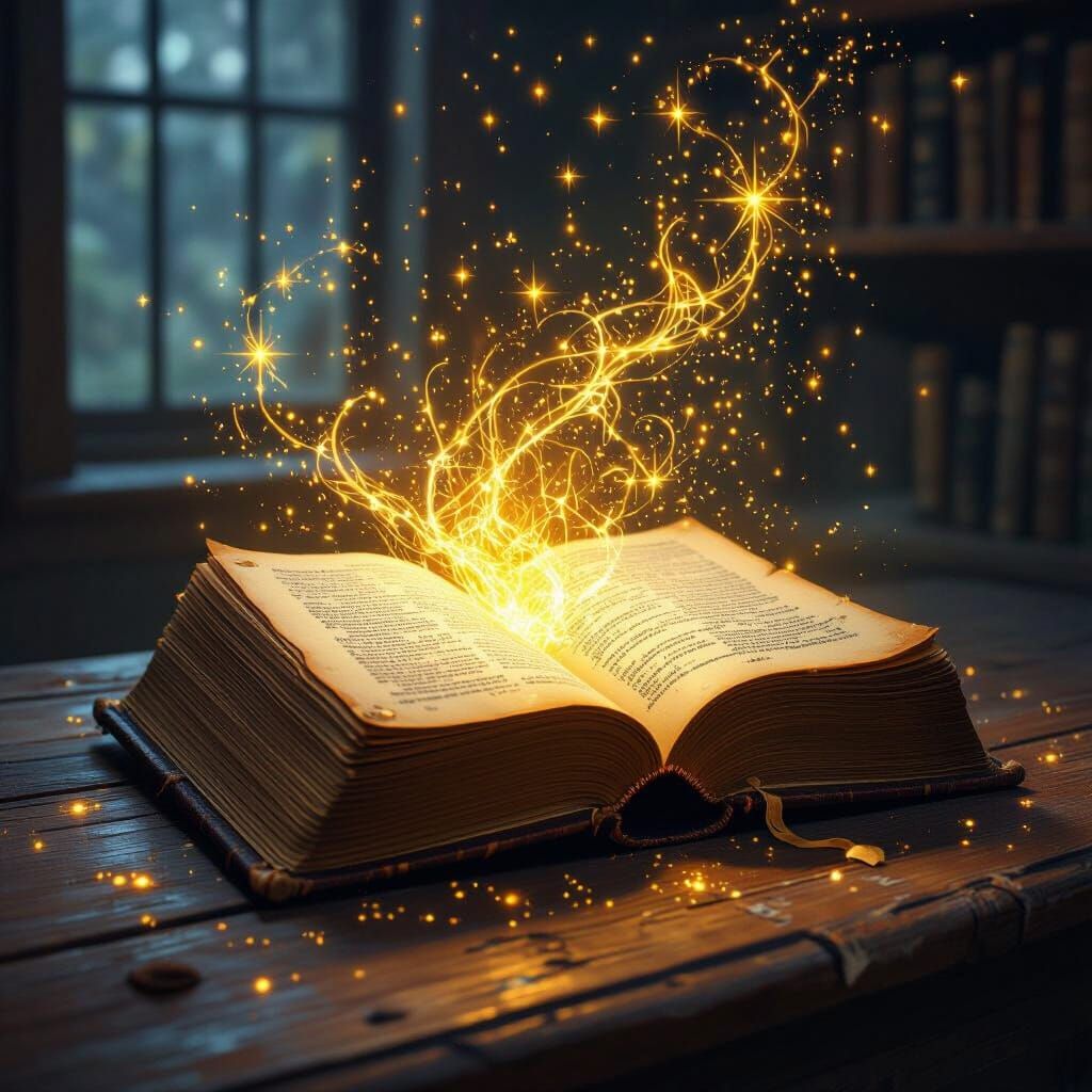 Magical Book with Golden Light Constellations