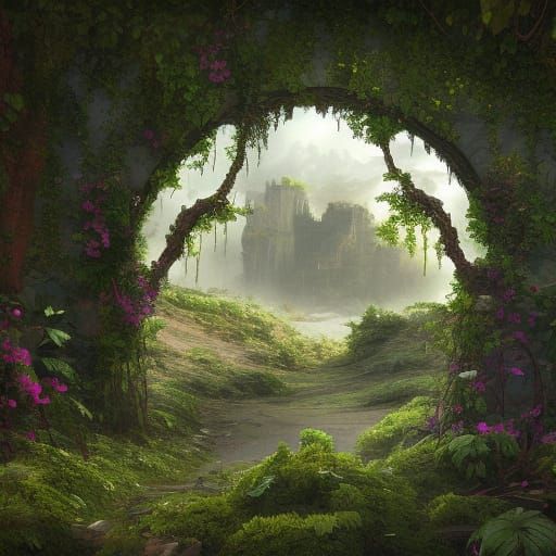 Rose Bush and Ruins in Detailed Matte Painting