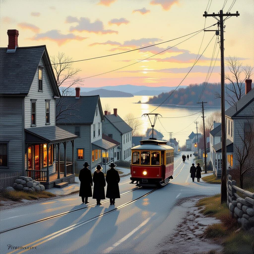 Maine Village, 1910, After Rain in Wyeth Style