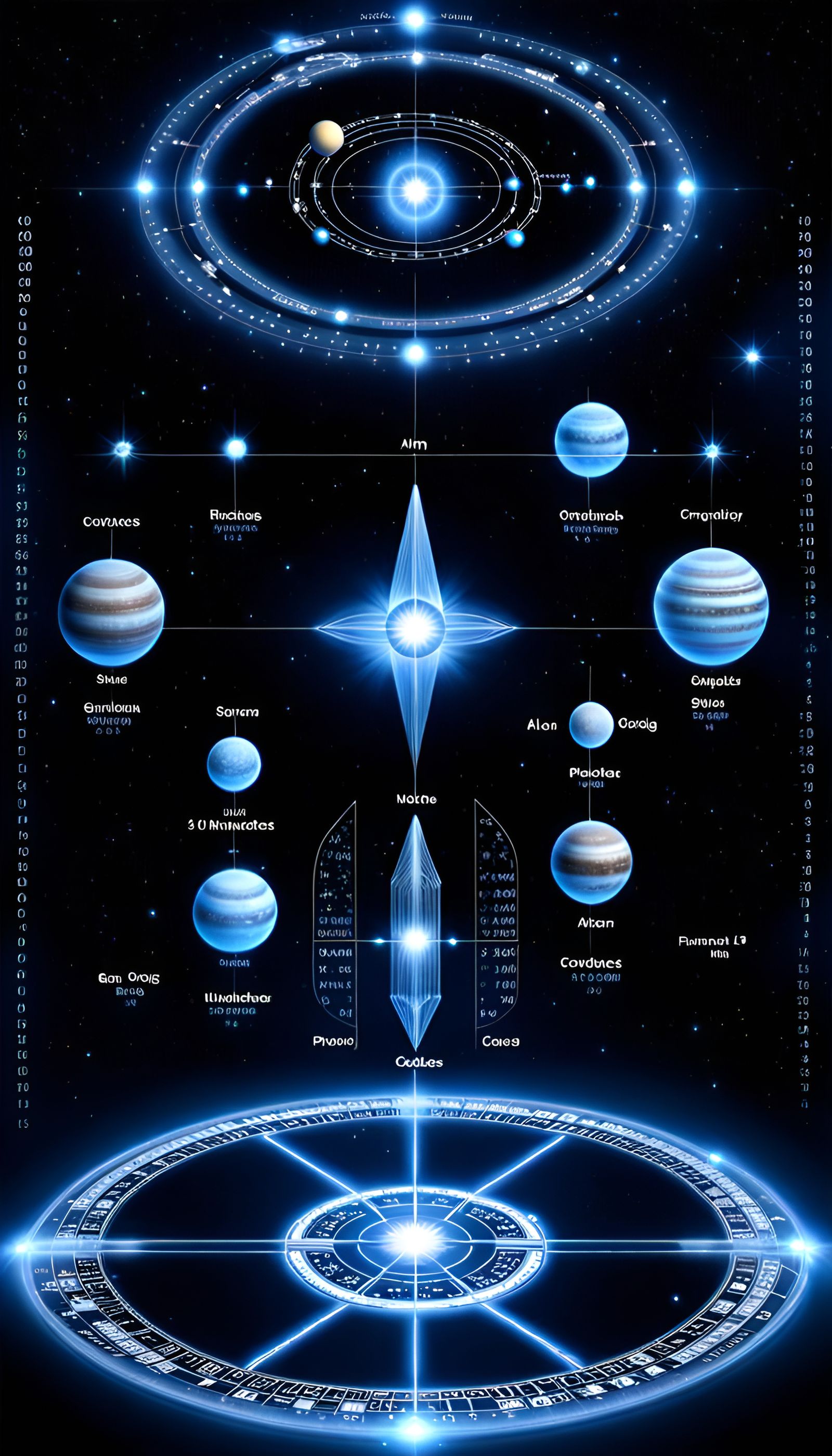 Futuristic Star Map with Crystal Planets