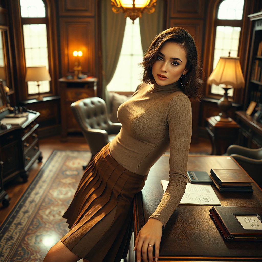 Woman in Vintage Office: Atmospheric Concept Art