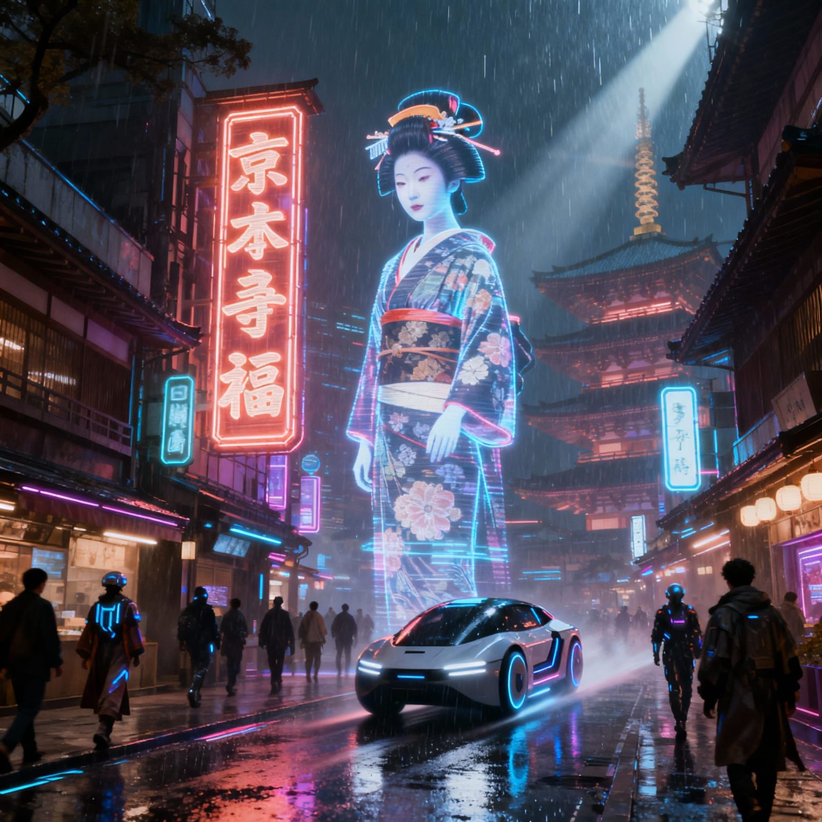 Neo-Kyoto 2100: Futuristic Street Scene