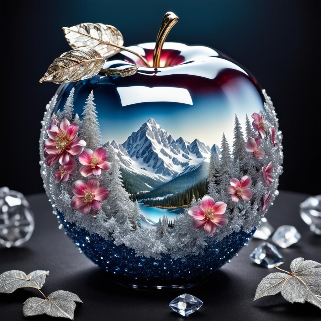 Floral Mountain in Crystal Apple: Hyperrealistic Image