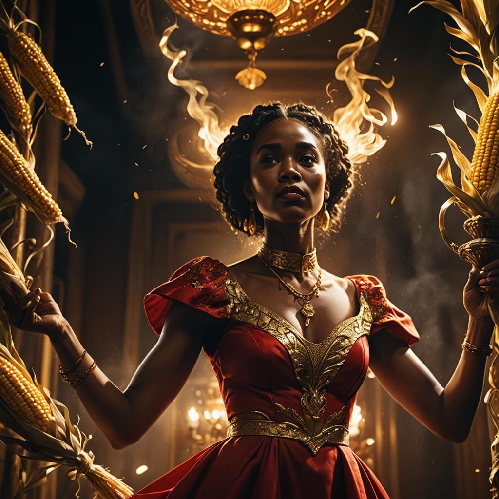 Mystical African American Woman with Golden Corn